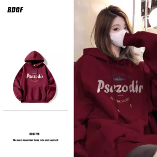 Rdgf Áo hoodie Tay Dài Dáng Rộng Màu Đỏ Rượu Vang Phong Cách Mỹ Thời Trang Thu Đông Dành Cho Bạn Nữ