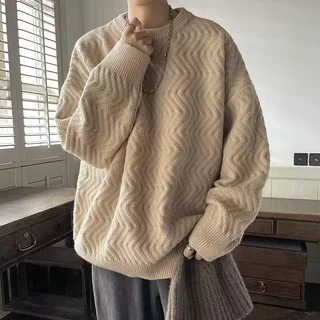 【3Màu sắc】Áo sweater unisex áo len nam retro thời trang áo sweater nữ Màu Trơnáo len nam hàn quốc bông áo len sọc áo sweater form rộng hàn quốc Sọc Cao Cấp áo len tay dài thời trang from rộng áo sweater