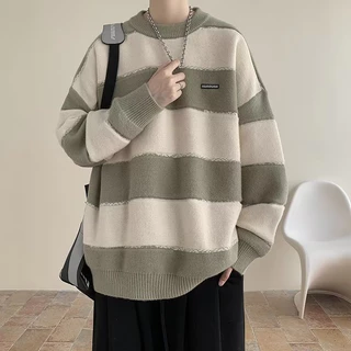 【10 màu/  3XL】áo sweater len Sọc unisex áo len nam hàn quốc phong cách Hàn Quốc áo len tay dài hiphop áo sweater unisex