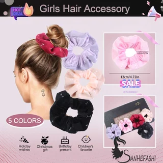 Nhung Tóc Scrunchies Dây Đàn Hồi Sang Trọng Scrunchies Cho Bé Gái Dây Cao Su Ruy Băng Dây Buộc Tóc Bộ Dây Buộc Tóc