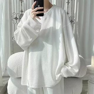 Áo Thun Nam Dài Tay Màu Trơn Thời Trang phong cách Hàn Quốc sành điệu cho Sọc áo phông nam Simple Fashion áo phông rộng lụa áo thun