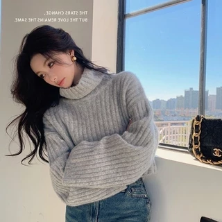 【PENNY HARPER】Áo sweater Chui Đầu Cổ Lọ Dáng Rộng Màu Trơn