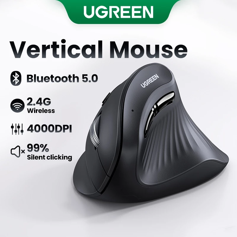 & UGREEN Chuột Dọc Ergonomic 4000DPI Chuột Nhấp Im Lặng Không Dây Cho Laptop PC Windows Mac OS Android Chuột Chống Trơn Trượt