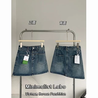 Chân Váy denim Ngắn Dáng Chữ a Phối Túi Lớn Thời Trang Xuân Hè 2023 Phong Cách retro Mới Cho Nữ hakama