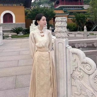 Mới Phong Cách Trung Quốc Phù Hợp Với Cải Tiến Hanfu Ngựa Mặt Váy Ngựa Mặt Váy Phù Hợp Với Hanfu Phong Cách Trung Quốc Hàng Đầu Hàng Ngày Mặt Ngựa Váy Bộ Đồ Hai Mảnh