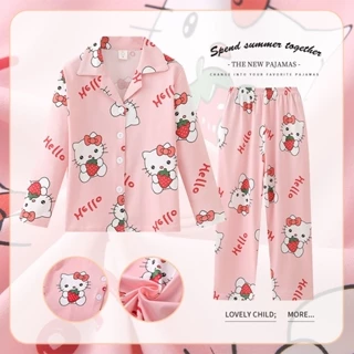 Bộ Đồ Ngủ Pijama Dài Tay In Họa Tiết Hoạt Hình Dễ Thương Cho Bé Gái