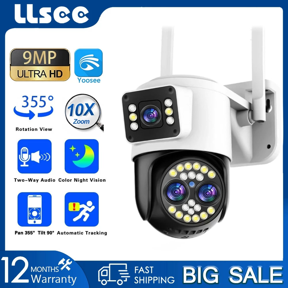 LLSEE Yoosee 6K 12MP Camera 3 Mắt Không Dây Ngoài Trời WIFI Camera PTZ Màu Tầm Nhìn Ban Đêm Hai Chiều Gọi Theo Dõi Di Động