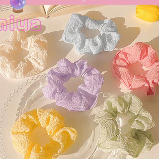 Miua🔮Dây buộc tóc phụ kiện tóc scrunchies cột tóc dây cột tóc buộc tóc Dây Buộc Tóc Cao Su Xếp Ly Màu Trơn Kiểu Pháp Dễ Thương Cho Nữ