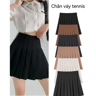 AOWEIZI⭐Chân váy xếp ly tennis chân váy xoè xếp ly có lót trong chất tuyết mưa cạp lưng cao màu đen nâu trắng kem mặc