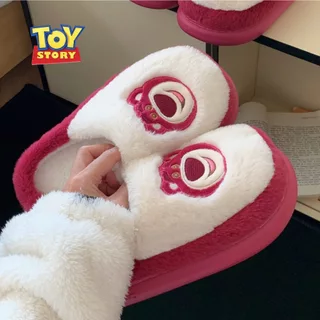 Thời trang màu sắc phù hợp với dép cotton gấu dâu tây dễ thương dành cho nữ mùa thu đông cộng với giày lông nhung ấm áp