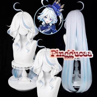 Game Genshin Impact Fontaine Focalors Cosplay Wig 100cm Long Silver White Blue Mixed Color Wigs Heat Resistant Synthetic Hair