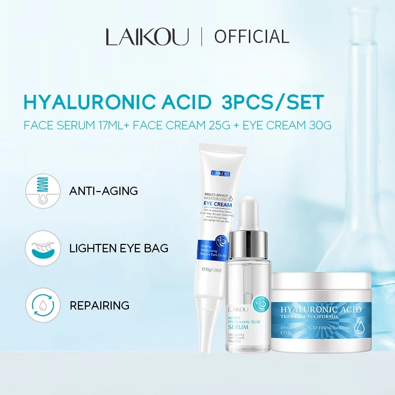 Bộ kem dưỡng phục hồi da 3 món LAIKOU dưỡng da mặt axit hyaluronic 25g + dưỡng da mắt 30g + Serum 17ml