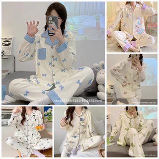 Đồ bộ nữ pijama mặc nhà dài tay dễ thương Bộ Đồ Ngủ Mặc Nhà Vải cotton Thời Trang Xuân Hè Cho Mẹ Bầu