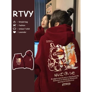 【RTVY】Áo hoodie Tay Dài Oversize In Hình Rồng Mừng Năm Mới Phong Cách retro Mỹ Cho Nữ