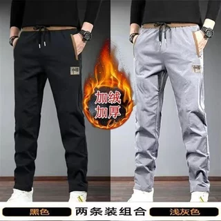 Dạo Phố Quần Nam 4 Màu M-5XL Thu Đông Hợp Thời Trang Thêu Slim fit Thẳng Quần Thể Thao Lông Cừu Quần Dài Nam Quần Ấm Áp