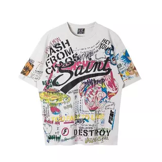 Áo Thun Cotton Nguyên Chất Ngắn Tay In Chữ Graffiti Thời Trang Unisex 7924