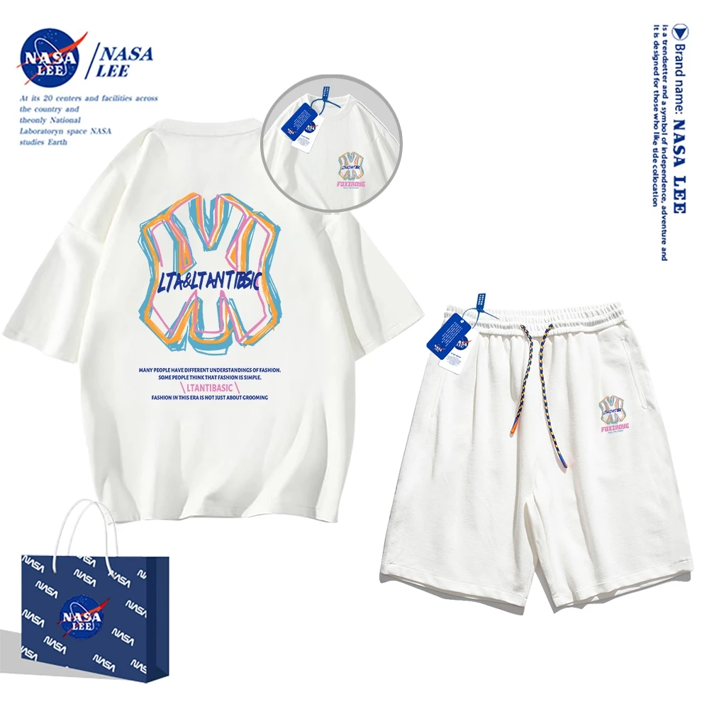 Set Đồ Thể Thao Ngắn Tay Form Rộng In Logo Nasa Thời Trang Mùa Hè 2024 Cho Nam Nữ