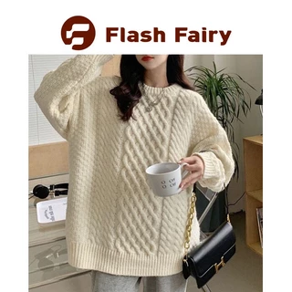 Áo sweater Dệt Kim Cổ Tròn Dáng Rộng Màu Sắc Đơn Giản Thời Trang Cho Nữ