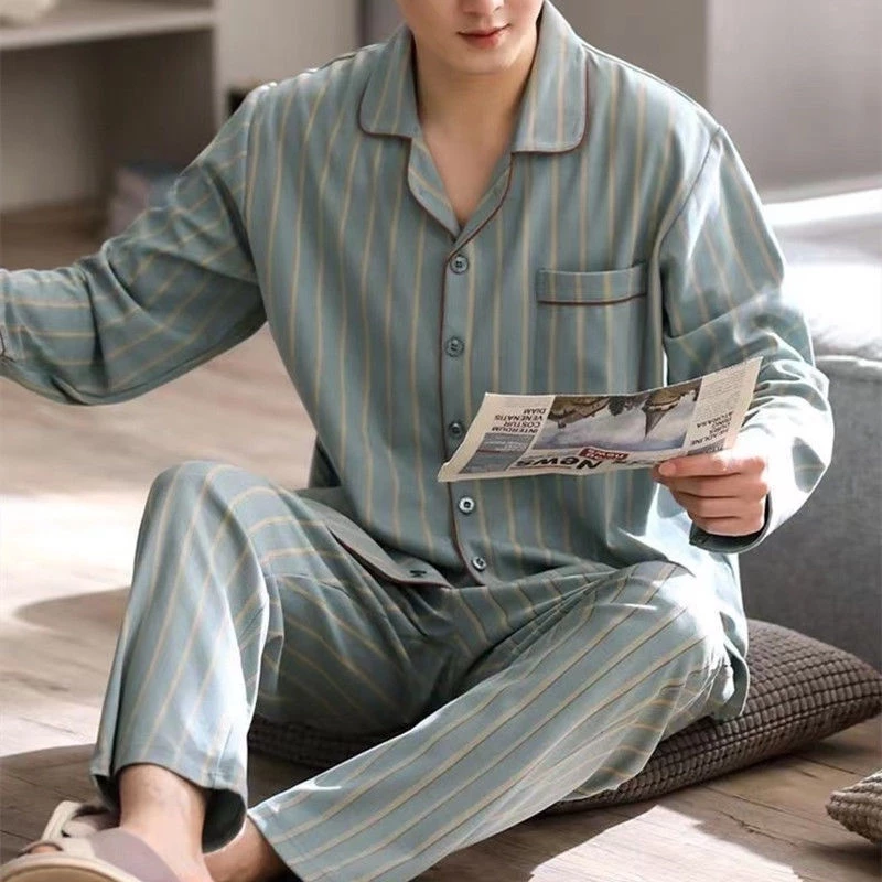 YHTN đồ ngủ nam quần áo mùa đông bông pyjama pijama bộ dài tay cho big size set bigsize cute cotton lông