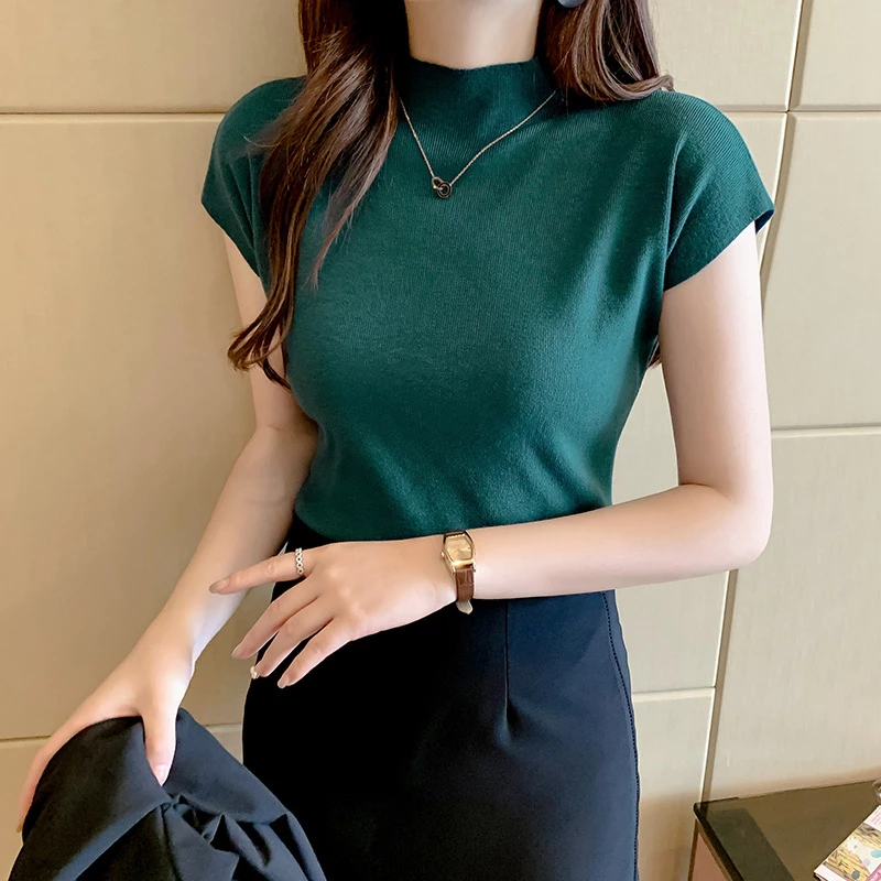 YAYUAN Áo Thun Tay Ngắn Cổ Lọ Thời Trang Cho Nữ