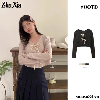 Zhu Xia Áo Khoác cardigan Tay Dài Cổ Chữ V Thắt Nơ Thời Trang Dành Cho Nữ