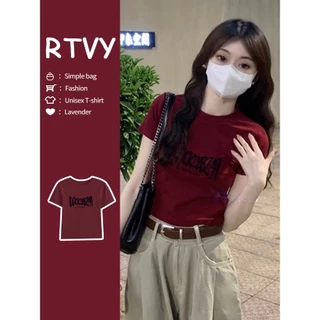 「RTVY」 Áo Thun Cotton Ngắn Tay Dáng Rộng Phong Cách Mỹ Thời Trang Mùa Hè Cho Nữ