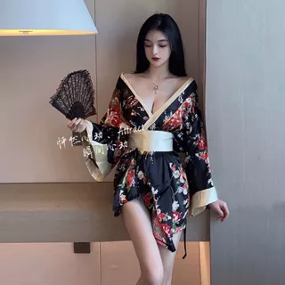 Áo Choàng Ngủ Kimono Cổ Chữ v Khoét hoa phi lụa cao cấp mềm mại Phong Cách Nhật Bản COS Gợi Cảm Cho Nữ