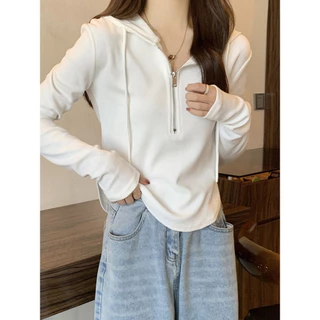 Áo Hoodie Mỏng Tay Dài Có Khóa Kéo Phong Cách Hàn Quốc Thời Trang Xuân Thu Mới 2023