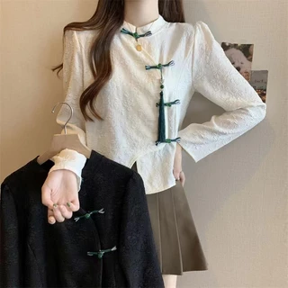 Áo Kiểu Sườn Xám Tay Dài Ôm Dáng Phong Cách Hàn Quốc Baju Baju Wanita Lengan Panjang Hàng Mới Có Sẵn