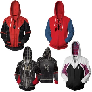 Áo Khoác Hoodie Phối Khoá Kéo Hoạ Tiết Người Nhện Phong Cách unisex