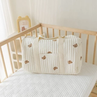 Túi Hành Lý Xách Tay Sức Chứa Lớn Bằng Cotton Thêu Họa Tiết Hoa Và Động Vật Dễ Thương Có Khóa Kéo Cho Mẹ Bỉm Sữ