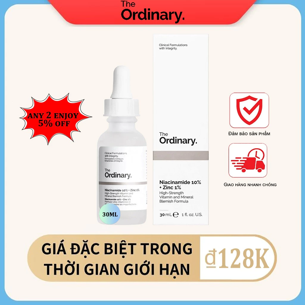 Serum The Ordinary Niacinamide 10% + Zinc 1% 30ml giảm mụn giảm thâm, Giúp Cân Bằng Bã Nhờn Làm Sáng Da Thu Nhỏ Lỗ Chân Lông