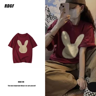 [Mã FADEP0706 giảm đến 30k đơn từ 99k] RDGF Áo Thun cotton Dáng Rộng Tay Ngắn Phong Cách Hàn Quốc Thời Trang Mùa Hè Cho Nữ 240115