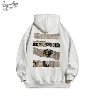 Áo khoác nỉ nam xám BEEYANBUY hoodie cotton vintage in hình old newspaper unisex 100% cotton-Y0515