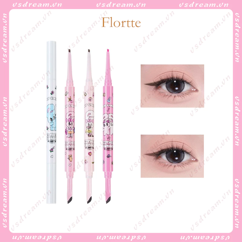 Flortte BUNNY Bút Kẻ Mắt Dạng Gel Thiết Kế Hai Đầu Chống Thấm Nước Lâu Trôi Thương Hiệu