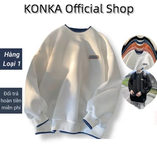 Áo Sweater KONKA Áo Sweater Nam Nữ Form Rộng Chất Cotton Nỉ Ngoại Hàng Xuất Cao Cấp Trơn Cổ Tròn Dài Tay Local Brand