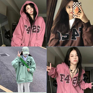 áo hoodie nữ Rộng thời trang áo khoác nỉ hoodie zip in chữ ( có bigsize)