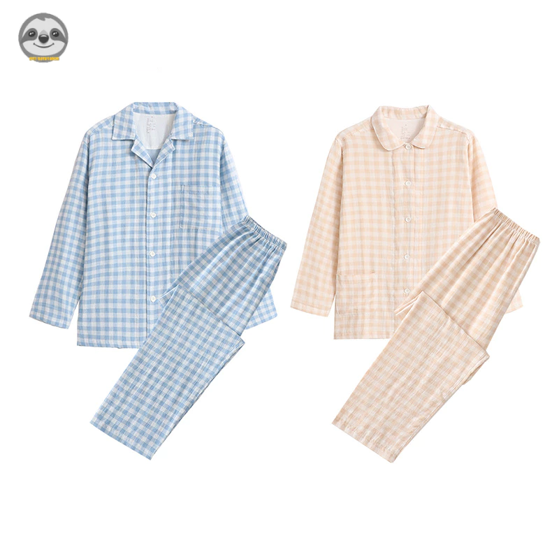 Phong Cách muji Nhật Bản / Áo Len Dài Tay Hai Lớp Chất Lượng Cao / Đồ Ngủ cotton Nguyên Chất / Thoải Mái Cho Cặp Đôi po