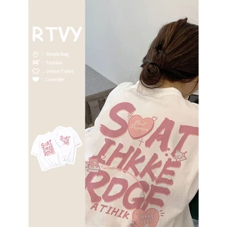 「RTVY」Áo Thun cotton Ngắn Tay Dáng Rộng Màu Trắng Thời Trang Mùa Hè Hàng Mới Dành Cho Bạn Nữ