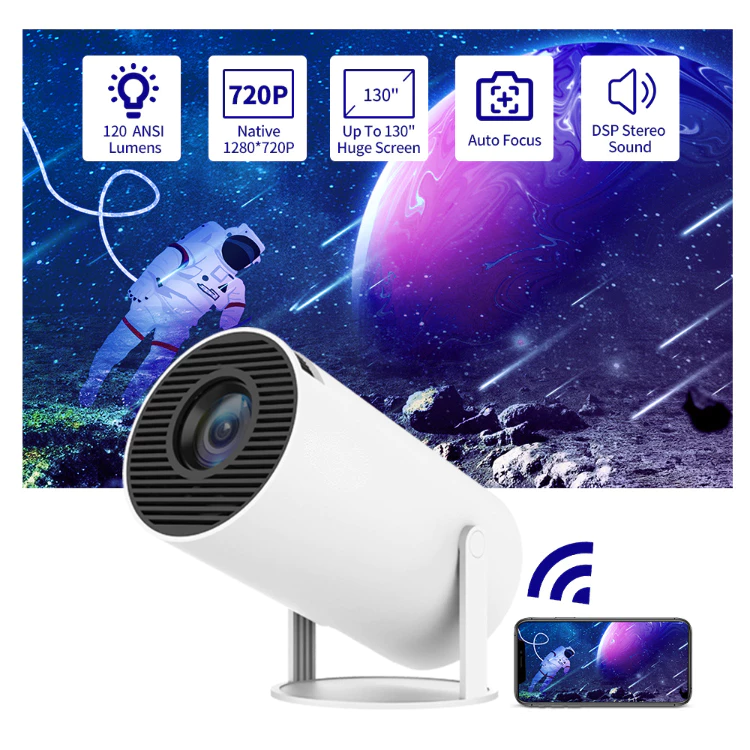 Máy chiếu HY300 - Độ phân giải HD Máy chiếu di động thông minh Quad Core Android 11 Dual WIFI LCD Video 720P Máy chiếu phim gia đình 4K, Máy chiếu Android Keystone tự động lên xuống