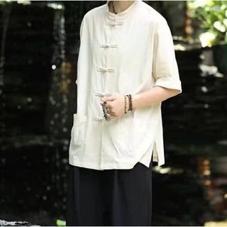 Thiết kế hợp thời trang, Hanfu cổ điển Trung Quốc, áo sơ mi thời Đường cổ, áo sơ mi giản dị tay ba phần tư Trung Quốc