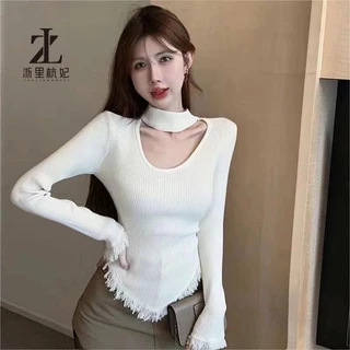 Áo Sweater ZHELIHANGFEI tay dài cổ khoét sâu thiết kế thời trang quyến rũ