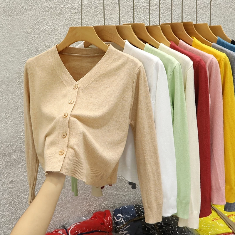 YAYUAN Dài tay đan cardigan nữ ngắn