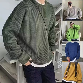 Áo sweater Cổ Tròn Dáng Rộng Màu Sắc Đơn Giản Thời Trang Thu Đông Hàn Quốc Cho Nam Giới