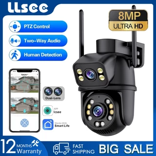 LLSEE ICSEE 8MP Camera 2 Mắt Không Dây WIFI Camera Giám Sát Ngoài Trời Kết Nối PTZ IP Camera Chống Thấm Nước Tự Động Theo Dõi Báo Động Giao Tiếp Hai Chiều Thông Minh Tầm Nhìn Ban Đêm