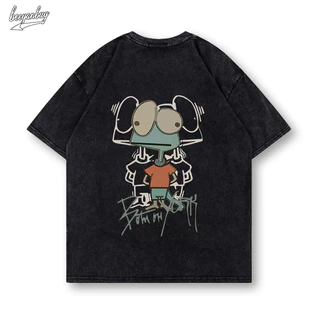 Áo phông BEEYANBUY nam wash áo thun cổ trang thinking frog tay lỡ boy phố unisex ulzzang 100% cotton-Y0779