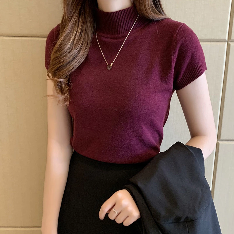 YAYUAN Áo len ngắn tay nữ Slim Top Purple