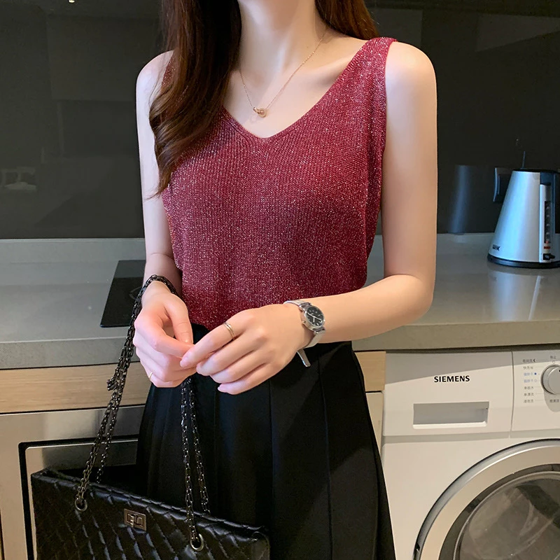 YAYUAN Treo Vest nữ mới V-cổ đỏ