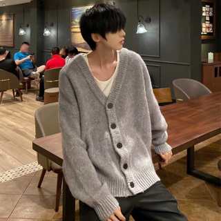 Áo Khoác Cardigan Len Cổ Chữ V Phong Cách Thời Trang Retro Nhật Bản Cho Nam Giới