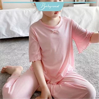 BABEPROUD Đồ ngủ pijama phong cách Hàn Quốc thời trang mùa hè cá tính cho bé gái 2-7 tuổi